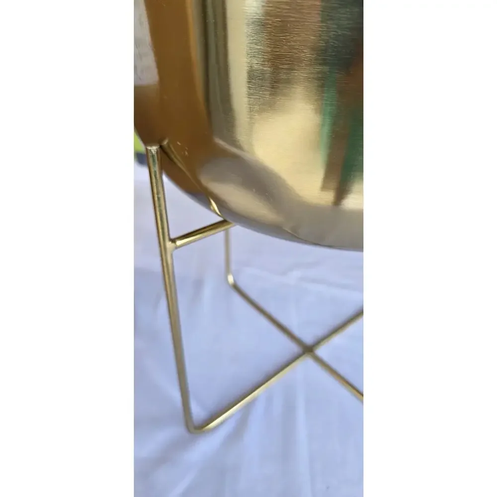 Serene Spaces Living Gold Metal Planter w/ Stand 14” x 24” New w/ Dent